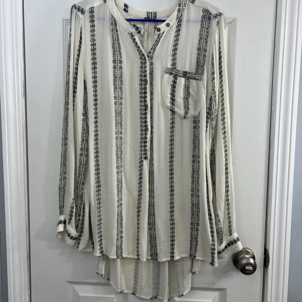 Free People Women's Tunic Shibori Magic Long Sleeve Vanilla combo Boho Small